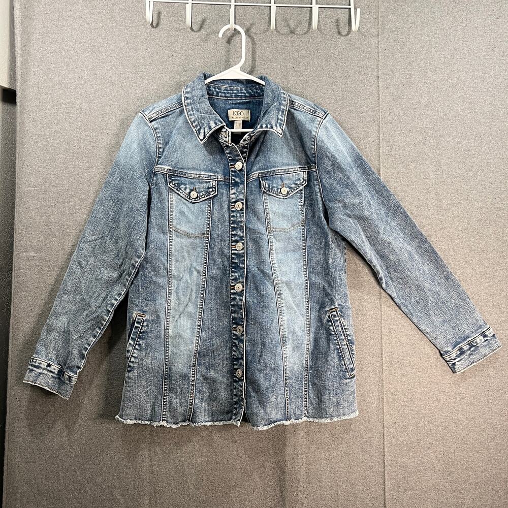 LOGO by Lort Goldstein Denim Jacket with Fraved Hem Medium Vintage Reg 10